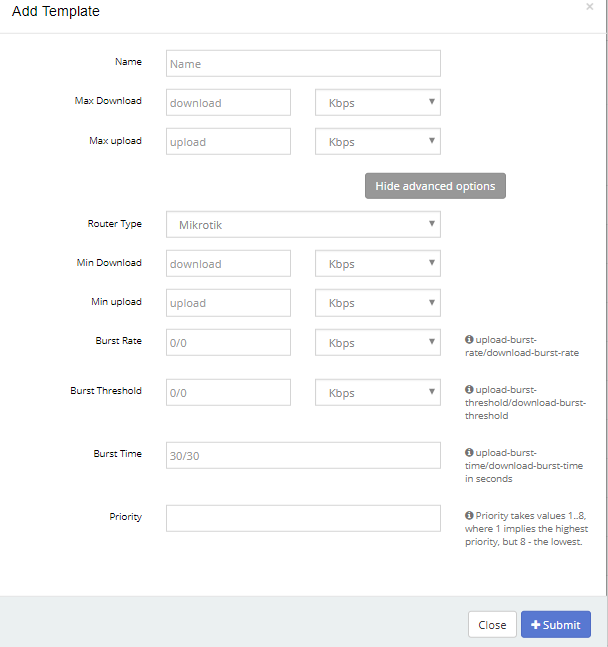 Bandwidth template