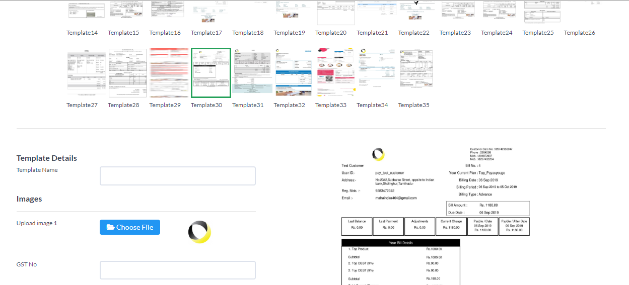 Billing templates