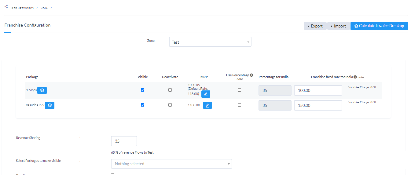 Franchisee configuration