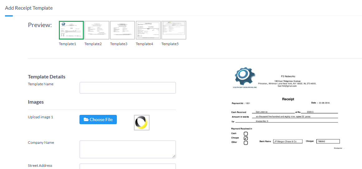 Receipt templates